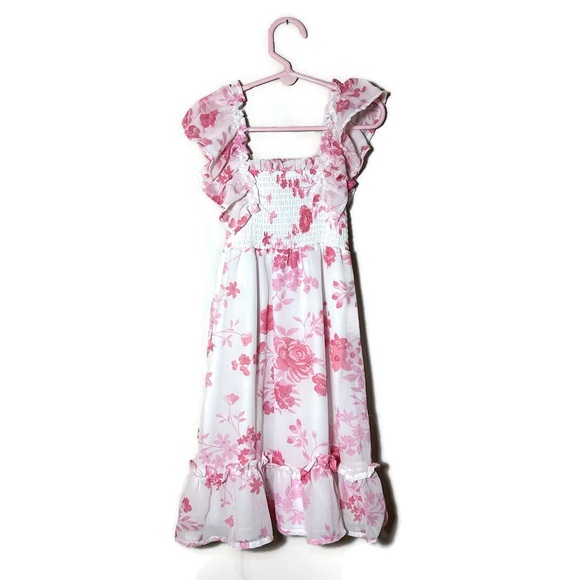 Emma and Elsa Other - Emma & Elsa Dress Girls Size 4 White & Pink Flower Print Dress w/Ruffles